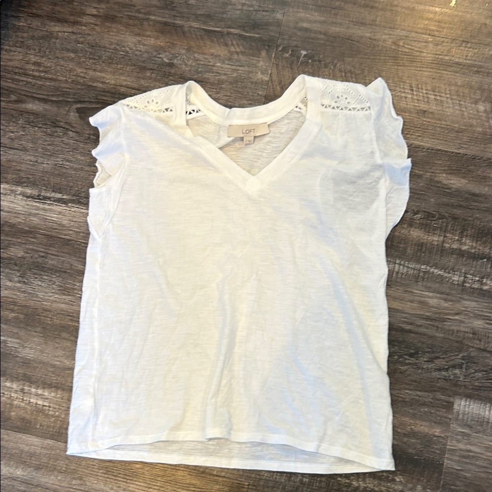LOFT white V-Neck Top with Lace Accents